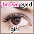 A close-up of a brown-eyed girl's eye with long eyelashes, showing text variations above and below the image.
