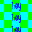 Blue text 'hey' repeated vertically on a green and cyan checkered background with diamond-shaped green