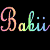 A 50x50 pixel animated buddy icon displaying the text 'Babi Girl' in a rainbow gradient script font with visible anti-aliasing on black background.