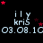 Pixelated text and red stars on black background with repeated 'ily kris' and '03.08.10' text across three , stars shift position in animation