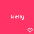 Pixelated pink background with repeated white 'kelly' text and alternating heart and downward arrow symbols.