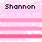 Pixelated text reads "Shannon" top-left, "Loves" center-right, and "Nathalie" bottom-left over pink-and-white striped background with gray rectangle on right.