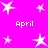 Bright pink background with white star shapes and repeated 'April' text in pixelated font.