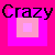 A 2x2 contact sheet of four animated frames showing a pixelated 'Crazy' text over nested pink squares with varying background colors and square layer arrangements.