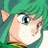 Pixelated anime-style character with green hair and blue eyes on left, black background with white text on right.