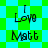 Pixelated text "I Love Matt" on a green and cyan checkered background with diamond-shaped patterns.