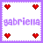 Two side-by-side pixelated stamp-like images with white backgrounds and purple borders, each displaying four heart icons and the name 'gabriella' in a different color.