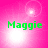 Green text 'Maggie' on a pink background with shifting white light effects.