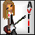 Pixel art icon of a female character with long brown hair playing an electric guitar, next to vertical text spelling "AVRIL" on the right side.