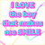 Pixelated text in cyan and magenta reads "I LOVE the boy that makes me SMILE" with a heart outline below, on white background.