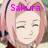 Pixelated image of a person with light pink hair and closed eyes, overlaid with bright pink text reading "Sakura" at the top.