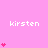 Pink background with repeated white 'kirsten' text and varying pink heart stacks above each instance.