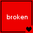 Red square icon with white text 'broken' and pixelated heart symbols in four variations.