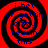 Red and black spiral pattern with blue text reading "i bet ur gettin dizzy readin this" arranged in a circular layout.