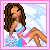 Pixel art cheerleader icon with pink border and animated text changing between frames, showing a woman in blue-and-pink outfit holding pom-poms against starry background.