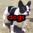A four- of a black-and-white dog with red and blue text overlays reading 'dogs are the best' on each