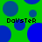 Green background with scattered blue circles and four instances of the text 'DoVstEr' in pixelated font.