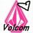 A static pixelated icon features a pink sailboat with white sails and a black outline, positioned above the word 'Volcom' in bold black letters.