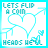 Animated icon with cyan heart outline, small key symbol, and changing text phrases on white background.