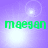 Green pixelated text 'megan' on a purple background with shifting white light effects.