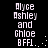 Pixelated text displays 'Alyce Ashley and Chloe BFFL.' in white on black, with two identical vertical arrangements of the text and small white dots.
