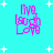 Cyan background with white starbursts; four identical pink pixelated text blocks reading "Live Laugh Love" in a