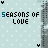 Pixelated icon with light blue background displaying 'SEASONS OF LOVE' text in black and blue, surrounded by small white dots and gray vertical bars.