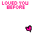 A 4-frame animated contact sheet of pixel art icons featuring text and heart symbols in various color combinations on a white background.