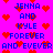 Pixelated text and red hearts on a bright pink background, with blue lettering repeating 'JENNA AND KYLE FOREVER AND EUEVER' in multiple