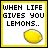 A 4-frame contact sheet of a pixelated lemon-themed meme animation with text in each frame, displayed on a gray background.