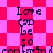 Pixelated text 'Love can be so' on a pink and red checkered background with visible pixelation artifacts.