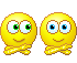 Yellow circular emoji with green or blue eyes, crossed arms, and varying hand gestures including peace signs and finger-pointing.