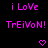 Pixelated text and heart symbols in bright pink on black background, with text reading 'i LoVe TrEiVoN!' and two heart shapes.