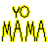 A contact sheet of five animated frames showing the text "YO MAMA" in different colors and styles on a white background with a gray transparency indicator.