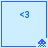 Four light blue square with a blue border, each containing '<3' and a pixelated alien at the bottom right