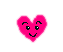 Three pink heart-shaped icons with smiling faces on a gray background, each displaying distinct eye and eyebrow positions.