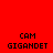 Red background with four identical pixelated text blocks reading 'CAM GIGANDET' arranged in a