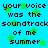 Pixelated text repeats 'your voice was the soundtrack of me summer' on a bright blue background with green star shapes.