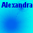 Blue gradient background with four instances of the text 'Alexandra' in dark blue pixelated font, each positioned above a faint circular blur pattern.