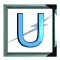 Blue U-shaped icon with metallic sheen and diagonal gray shadow, framed in dark green border on white background.