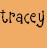 Two side-by-side frames of a pixelated orange background with brown text 'tracey' and a yellow crown symbol appearing in the second frame.