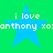 Four identical blue stars on green background with white text reading "i love anthony xox" in pixelated font.