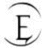 Black and white icon with stylized 'E' inside incomplete circular frame, showing animation where text overlay appears and disappears.
