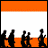 Silhouetted figures walking across an orange-and-white striped background in a sequence of motion frames.