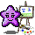 Two purple star-shaped figures with distinct facial expressions stand beside easels holding identical abstract paintings on a gray background.