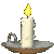 Six candlestick icons arranged in a , each showing a white candle with a yellow flame on a metallic holder against a gray background