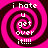 Four identical pixelated spiral patterns with pink and dark brown colors, each containing white text reading "i hate u get over it!!!!" arranged in a