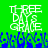 Green background with white pixelated text reading 'THREE DAYS GRACE' above blue and green pixelated wave-like shapes.
