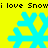 Yellow background with cyan snowflakes and repeated black text "i love Snowi love Snow" in pixelated font.