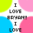 Pixelated text 'I LOVE BRYAN!! I LOVE' centered on a white diamond shape against four colored quadrants.